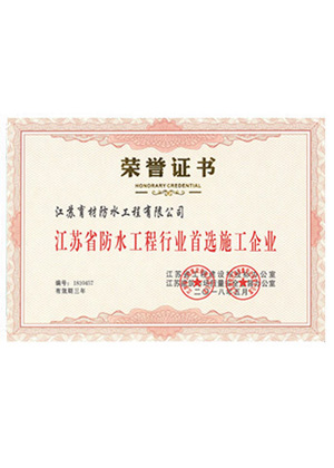 行业首选施工企业荣誉证书